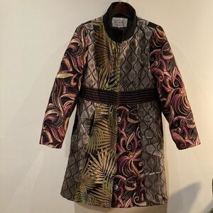 PINK  MARTINI Sz L Arabesque Style Colour Block Quilted Lining Pockets Coat